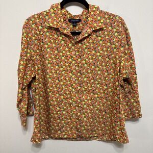 Lands End Petites 16P Button Front Shirt Lemons Oranges Supima No Iron EUC